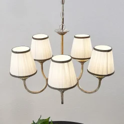 Gang|Lysekroner ^ Lindby lysekrone Lumiel, 5-lys, creme/messing, tekstil