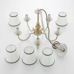 Gang|Lysekroner ^ Lindby lysekrone Lumiel, 5-lys, creme/messing, tekstil