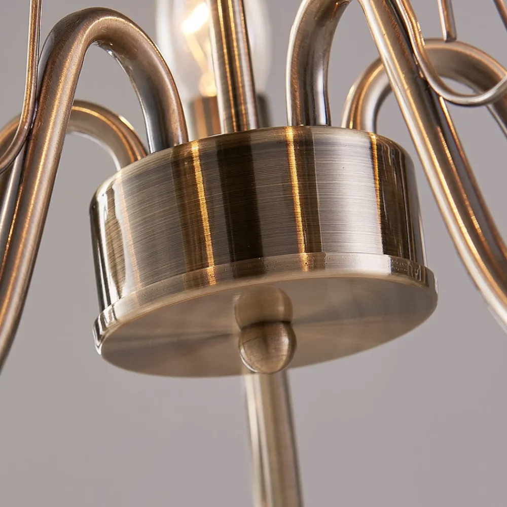 Gang|Pendellamper ^ Lindby lysekrone Marnia, 5 lyskilder, Ø 40 cm, antik messing, E14