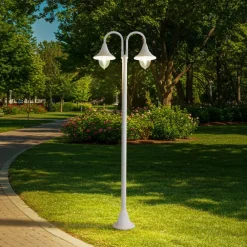 Lindby Lygtepæle > Madea udendørslampe, hvid, 2 lyskilder, 213 cm, E27, IP44