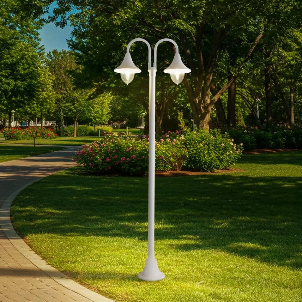 Lindby Lygtepæle > Madea udendørslampe, hvid, 2 lyskilder, 213 cm, E27, IP44