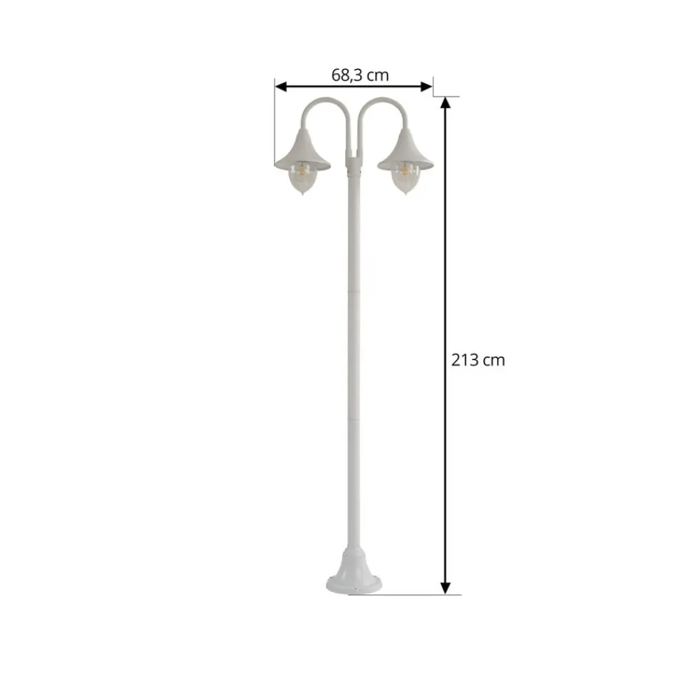 Lindby Lygtepæle > Madea udendørslampe, hvid, 2 lyskilder, 213 cm, E27, IP44