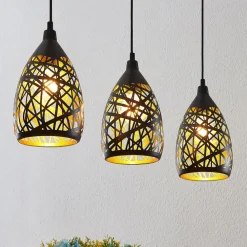 Pendellamper ^ Lindby Marcello pendellampe, 75 cm, 3 lyskilder, sort-guld