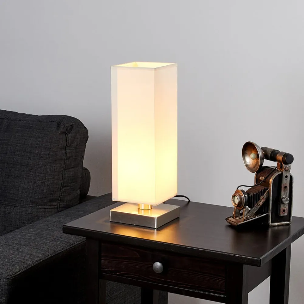 Lindby Gang|Bordlamper > Martje bordlampe, højde 35 cm, hvid, tekstil, metal