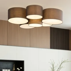 Loftlamper|Pendellamper ^ Lindby Maureka loftlampe, 94 cm, 6 lyskilder, tekstil