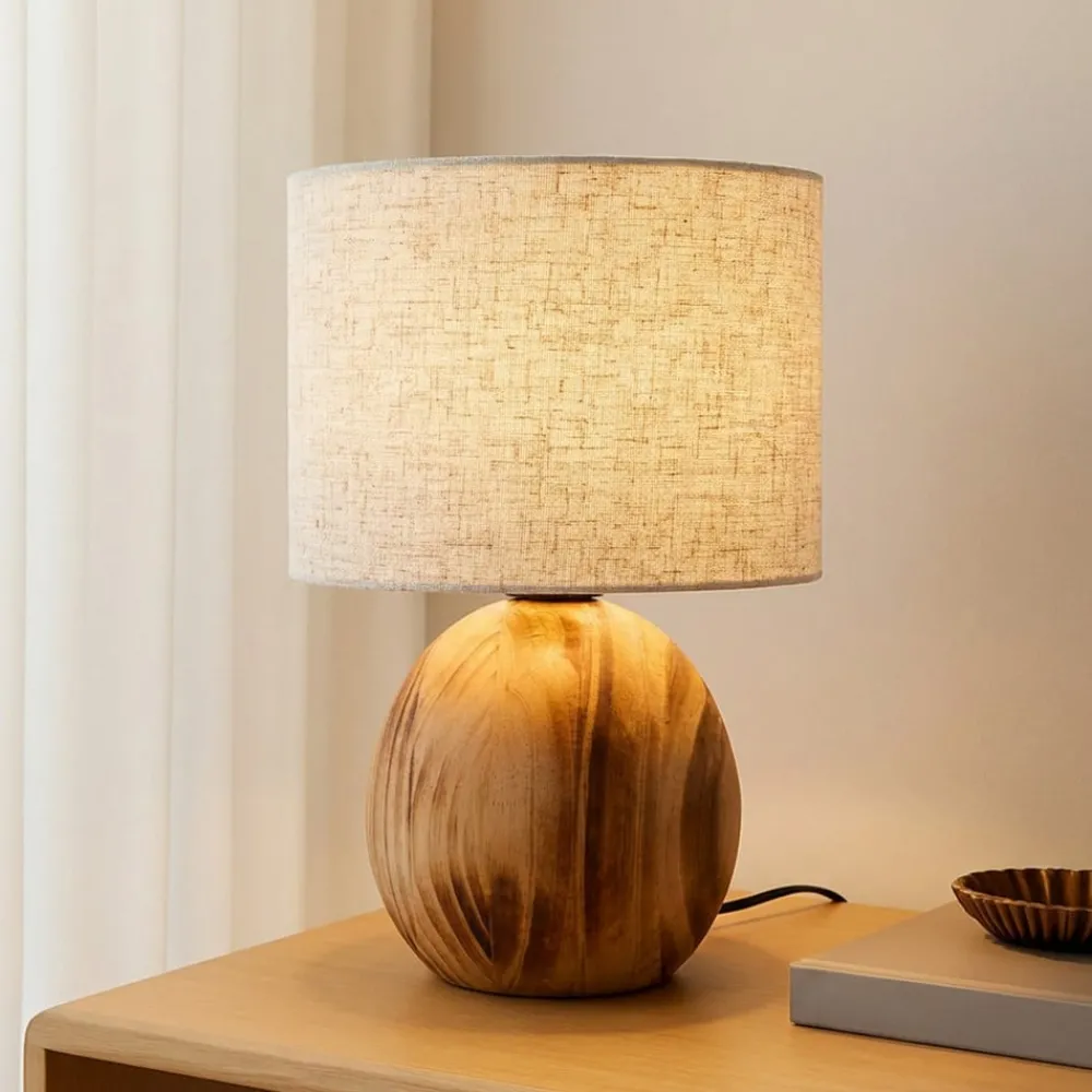 Bordlamper ^ Lindby Mayumi bordlampe, højde 31 cm, træ, tekstil