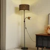 Gang|Gulvlamper ^ Lindby Melanie gulvlampe, sort, stof, Ø 36 cm, 2 lyskilder.