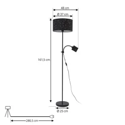 Gang|Gulvlamper ^ Lindby Melanie gulvlampe, sort, stof, Ø 36 cm, 2 lyskilder.