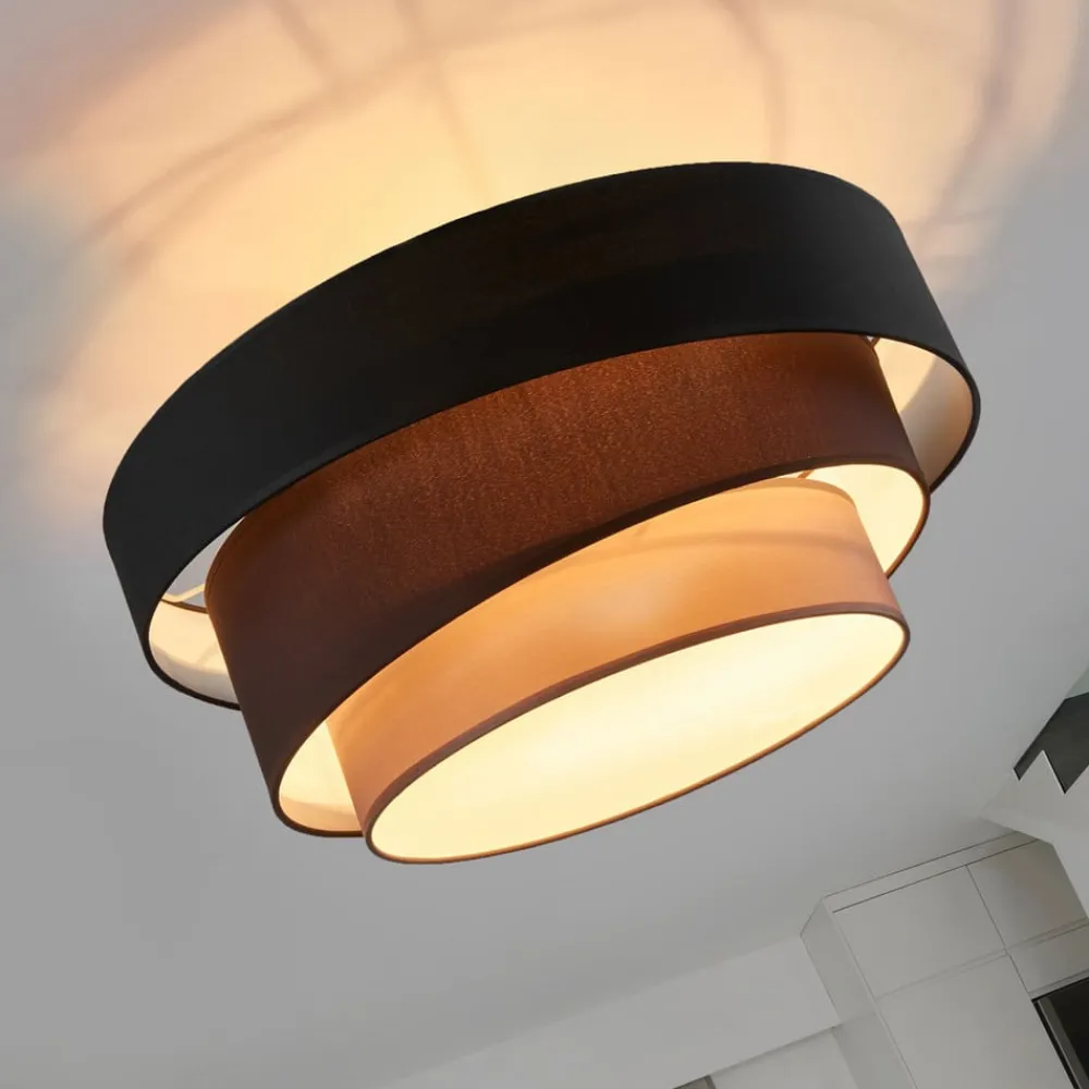 Lindby Gang|Loftlamper > Melia loftlampe, sort/brun, tekstil, Ø 56cm