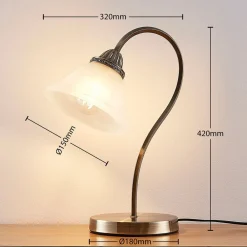 Lindby Bordlamper > Mialina bordlampe, 42 cm, hvid, glas, metal