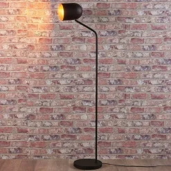 Lindby Gulvlamper|Gulvlamper > Morik gulvlampe, 1 lyskilde, sort/guld, metal