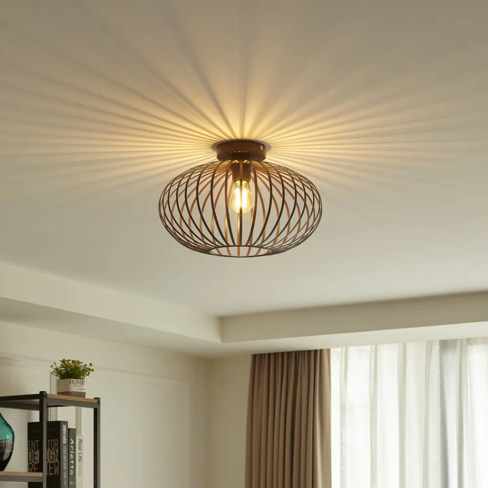 Gang|Loftlamper ^ Lindby Nahele loftlampe, brun, metal, Ø 40 cm, E27