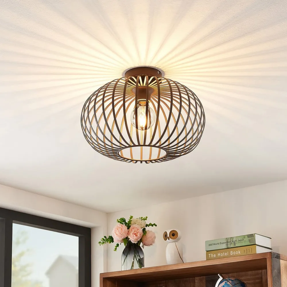 Gang|Loftlamper ^ Lindby Nahele loftlampe, brun, metal, Ø 40 cm, E27