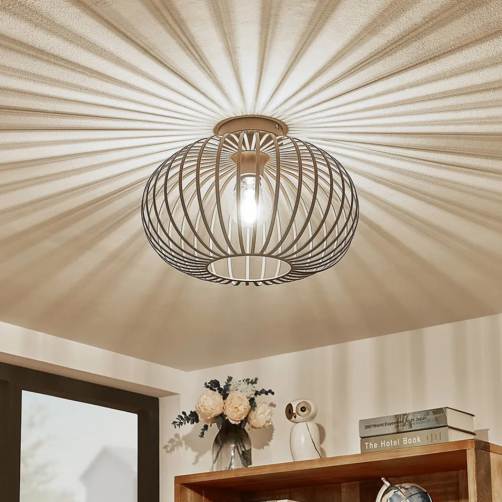 Gang|Loftlamper ^ Lindby Nahele loftlampe, brun, metal, Ø 40 cm, E27