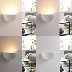 Lindby Gang|Væglamper > Narin uplight væglampe, hvid, gips, halvcirkelformet, 28 cm