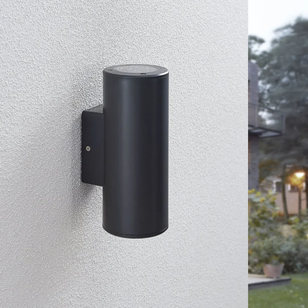 Lindby Terrassebelysning|Væglamper > Nati udendørs væglampe, 22 cm, antracit, IP54, rund