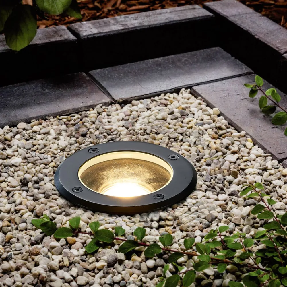 Terrassebelysning|Nedgravet Udebelysning ^ Lindby nedgravningslampe Cliff, Ø 13 cm, rund, sort