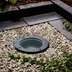 Terrassebelysning|Nedgravet Udebelysning ^ Lindby nedgravningslampe Cliff, Ø 13 cm, rund, sort
