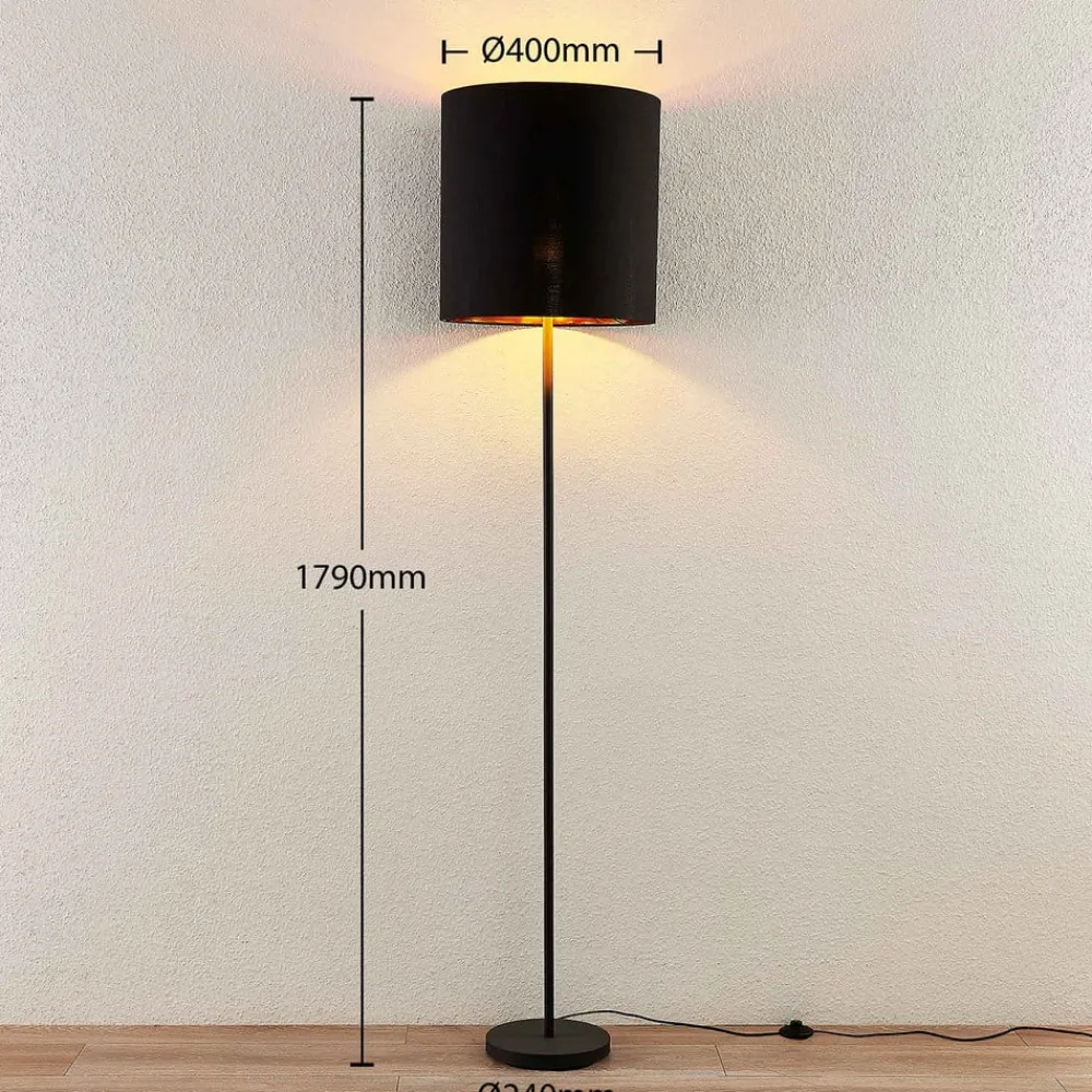Lindby Gang|Pendellamper > Nymar gulvlampe, tekstil, sort-guld