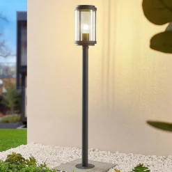 Gadebelysning ^ Lindby Ojali vejlampe, rund, mørkegrå
