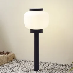 Lindby Terrassebelysning > Orfeas sokkellampe, sort/hvid, aluminium, Ø 24 cm