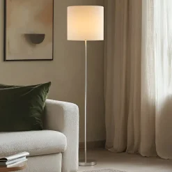Gang|Pendellamper ^ Lindby Parsa gulvlampe, hvid, tekstil, højde 167 cm, E27