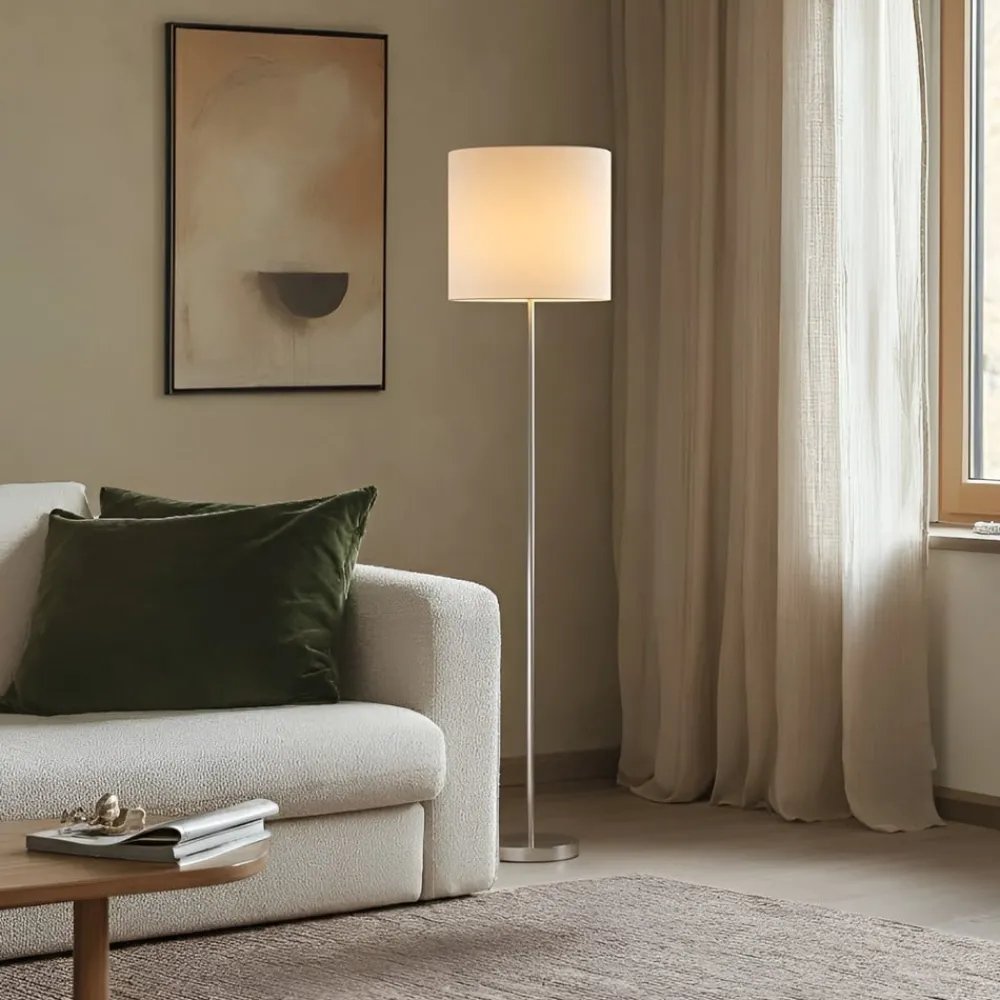 Gang|Pendellamper ^ Lindby Parsa gulvlampe, hvid, tekstil, højde 167 cm, E27