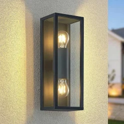 Lindby Terrassebelysning|Væglamper > Peldar udendørs væglampe, klar, 2 lyskilder, 38 cm, metal