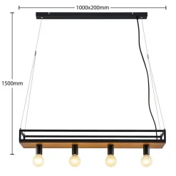 Pendellamper|Pendellamper ^ Lindby -pendel Kirista, 4-lys, sort, træ, 100 cm