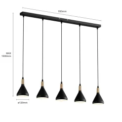 Lindby Pendellamper|Pendellamper > pendellampe Arina, 100 cm, sort, 5 lyskilder