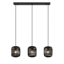 Pendellamper ^ Lindby pendellampe Canyana, sort, 3-lys, rattan, 105 cm