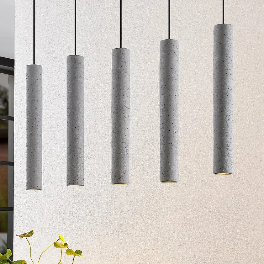 Lindby Pendellamper > pendellampe Concretto, 100 cm, grå, 5 lyskilder, beton