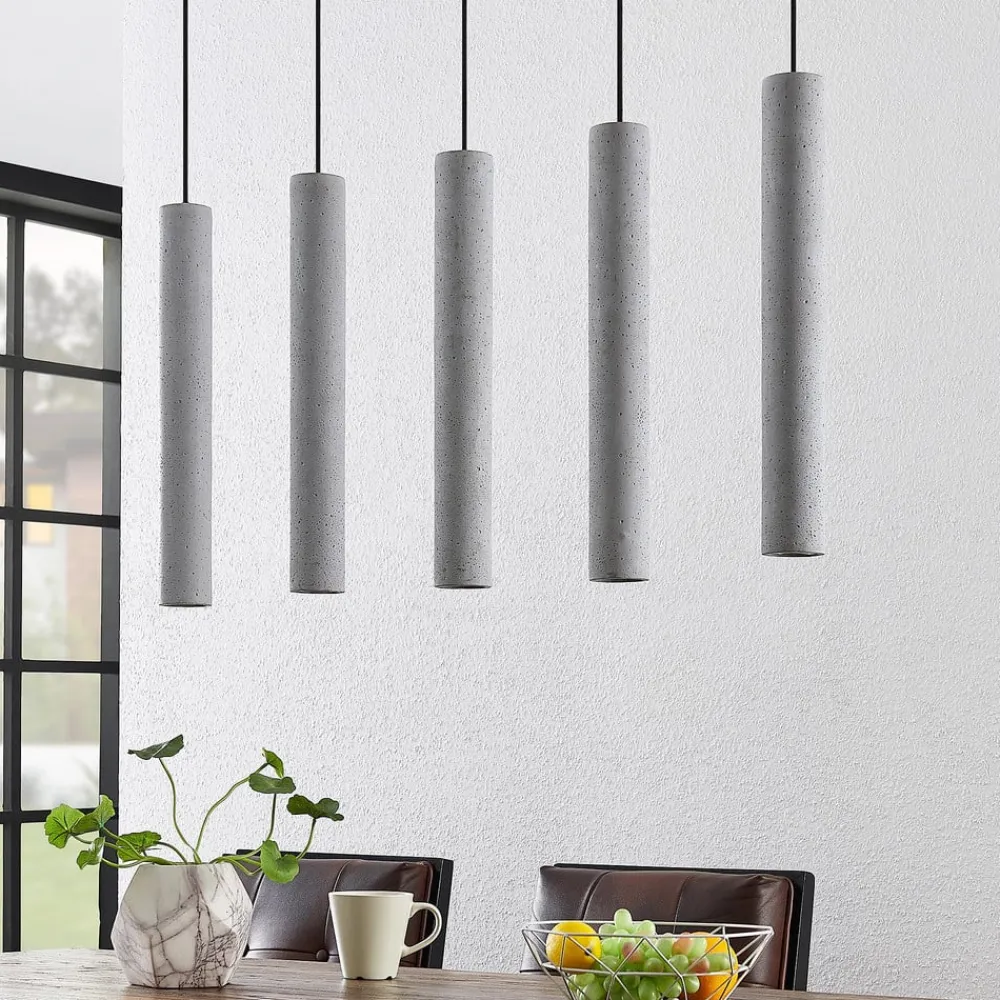 Lindby Pendellamper > pendellampe Concretto, 100 cm, grå, 5 lyskilder, beton