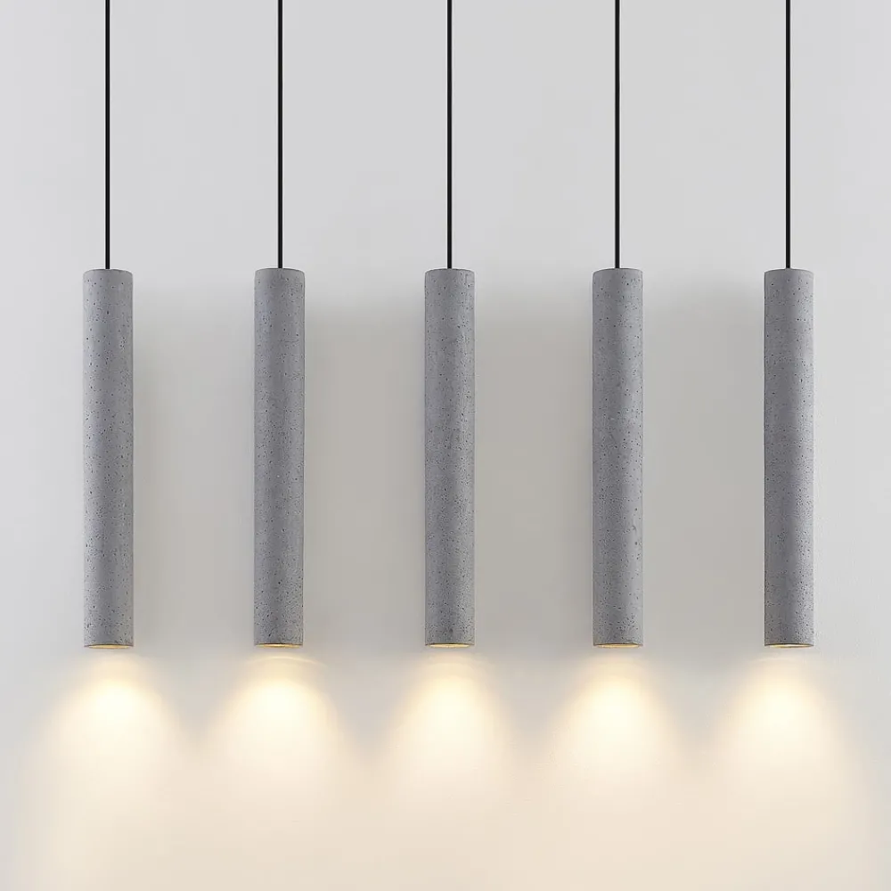 Lindby Pendellamper > pendellampe Concretto, 100 cm, grå, 5 lyskilder, beton