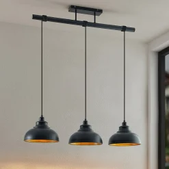 Pendellamper|Pendellamper ^ Lindby pendellampe Emna, 3 lyskilder, sort/guld, metal, 101 cm