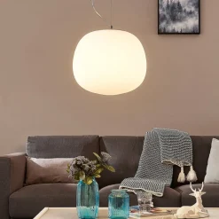 Lindby Pendellamper|Pendellamper > pendellampe Ginevra, Ø 38 cm, hvid, glas, E27