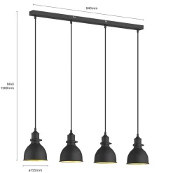 Pendellamper|Pendellamper ^ Lindby pendellampe Jasminka, sort/guld, metal, 4 lyskilder.