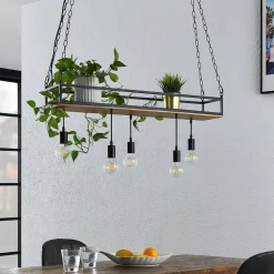 Lindby Pendellamper|Pendellamper > pendellampe Kirista, 5 lyskilder, sort, træ, 100 cm