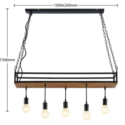 Lindby Pendellamper|Pendellamper > pendellampe Kirista, 5 lyskilder, sort, træ, 100 cm