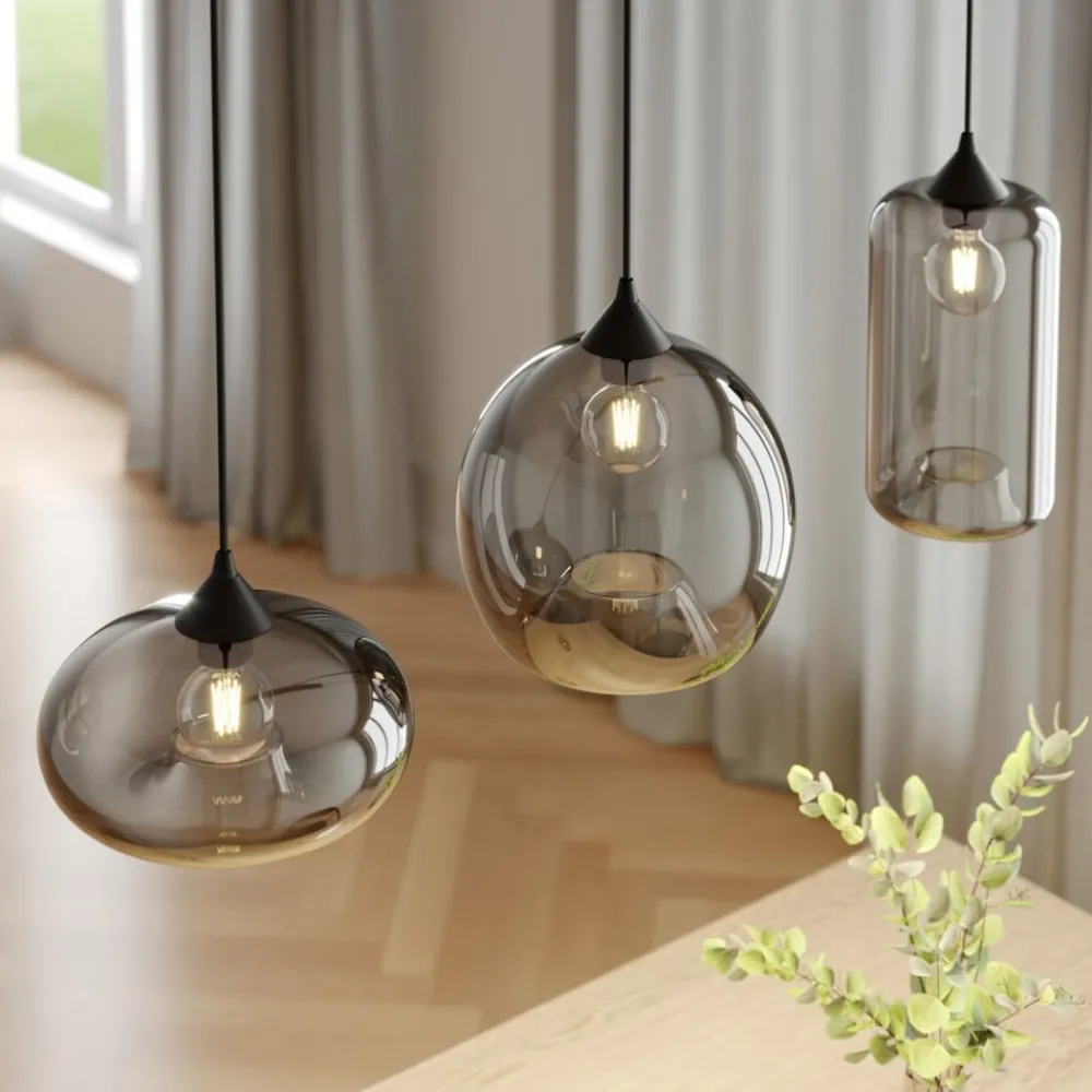 Lindby Pendellamper|Pendellamper > pendellampe Marla, 3 lyskilder, glas, røgfarvet grå, 102 cm