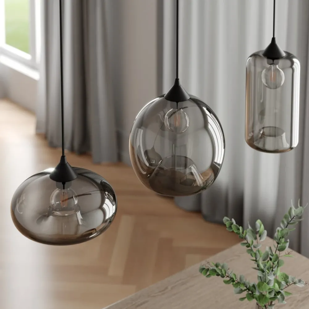 Lindby Pendellamper|Pendellamper > pendellampe Marla, 3 lyskilder, glas, røgfarvet grå, 102 cm