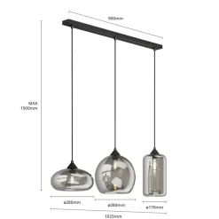 Lindby Pendellamper|Pendellamper > pendellampe Marla, 3 lyskilder, glas, røgfarvet grå, 102 cm