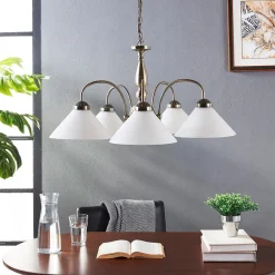 Lindby Gang|Pendellamper > pendellampe Otis, Ø 68 cm, 5 lyskilder, hvid, glas, E27