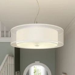 Pendellamper ^ Lindby pendellampe Pikka, hvid, tekstil, Ø 50 cm, E27