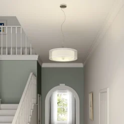 Pendellamper ^ Lindby pendellampe Pikka, hvid, tekstil, Ø 50 cm, E27