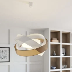 Gang|Pendellamper ^ Lindby pendellampe Simaria, brun/grå/hvid, Ø 60 cm, E27