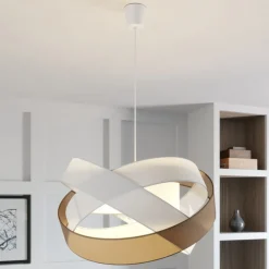 Gang|Pendellamper ^ Lindby pendellampe Simaria, brun/grå/hvid, Ø 60 cm, E27