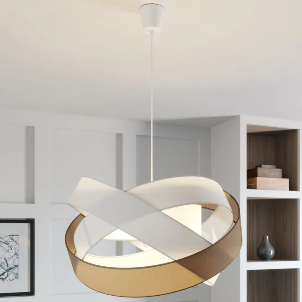 Gang|Pendellamper ^ Lindby pendellampe Simaria, brun/grå/hvid, Ø 60 cm, E27