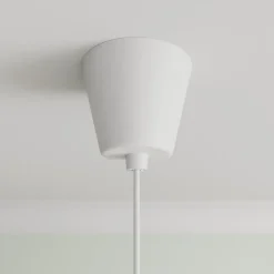 Gang ^ Lindby pendellampe Simaria, hvid, tekstil, Ø 60 cm, E27