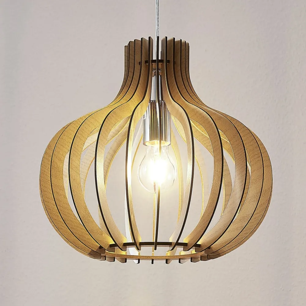 Lindby Pendellamper|Pendellamper > pendellampe Sina, Ø 35 cm, træ, E27